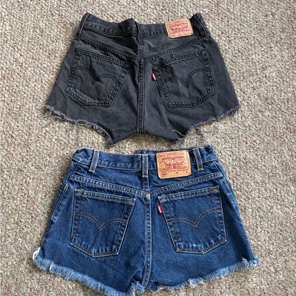 Levi's Black and Blue Frayed Denim Shorts - Picture 2 of 6